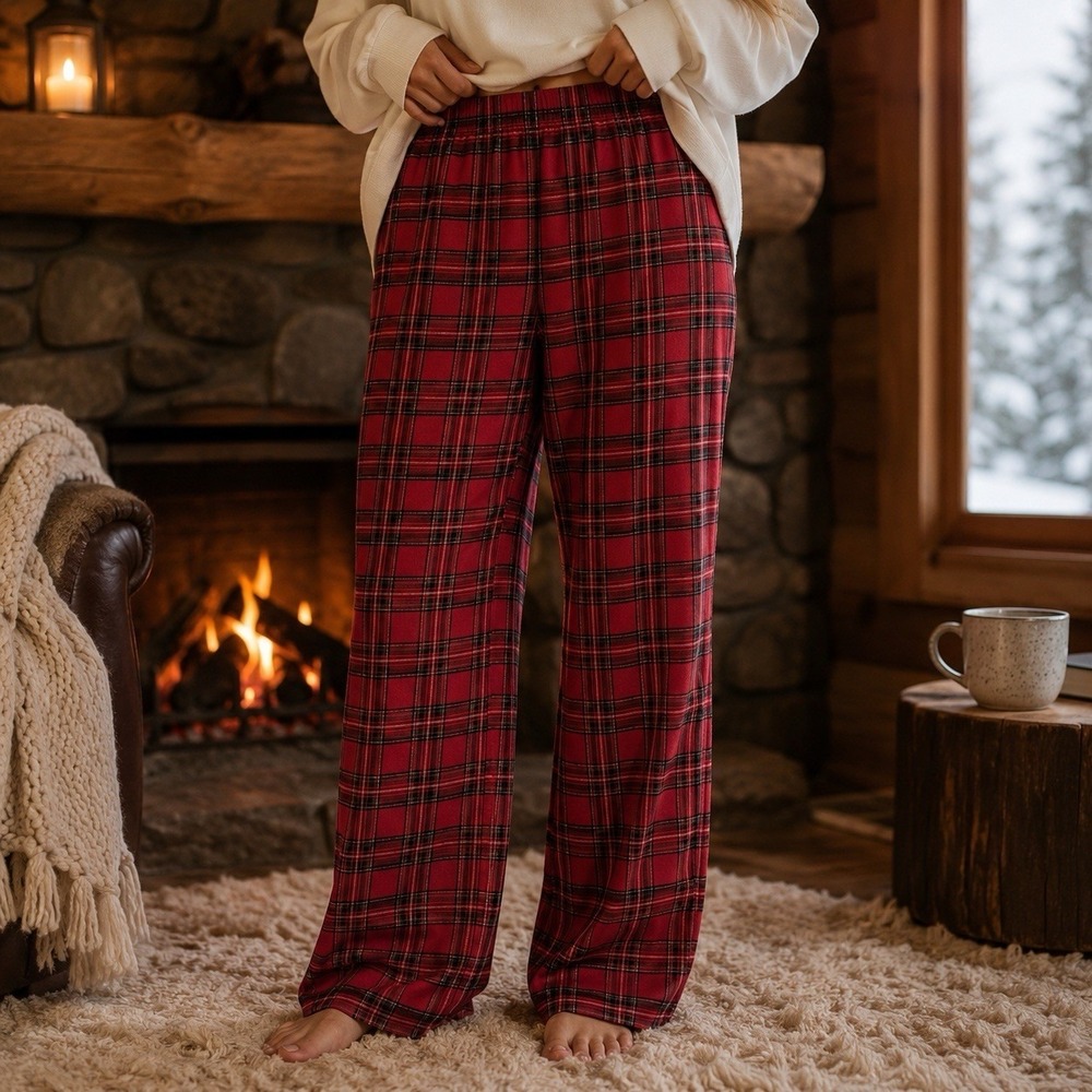 NEW Hollister Baggy Flannel Pajama Pants Red Tinsel Plaid Cozy Cabincore S Short
